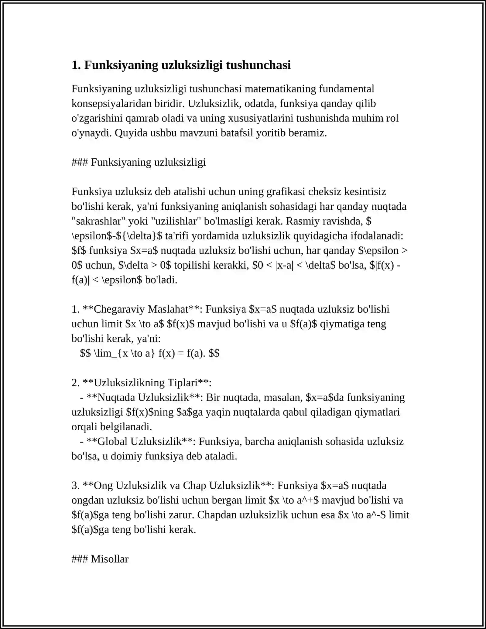 FUNKSIYANING UZLUKSIZLIK MODULI 3