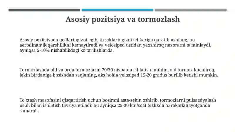 Shossedagi poyga lardagi velosport texnikasi va taktikasi 3