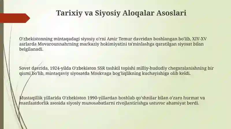 Oʻzbekiston va Markaziy Osiyo: Tarix, Siyosat va Xavfsizlik 3