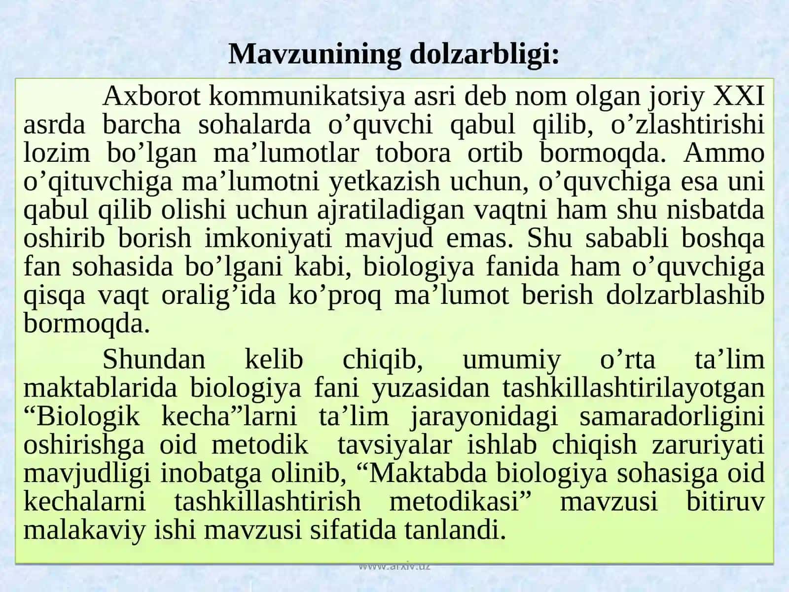 Maktabdabiologiyasohasiga oid kechalar nitashkil lash tirish meto dikasi 3