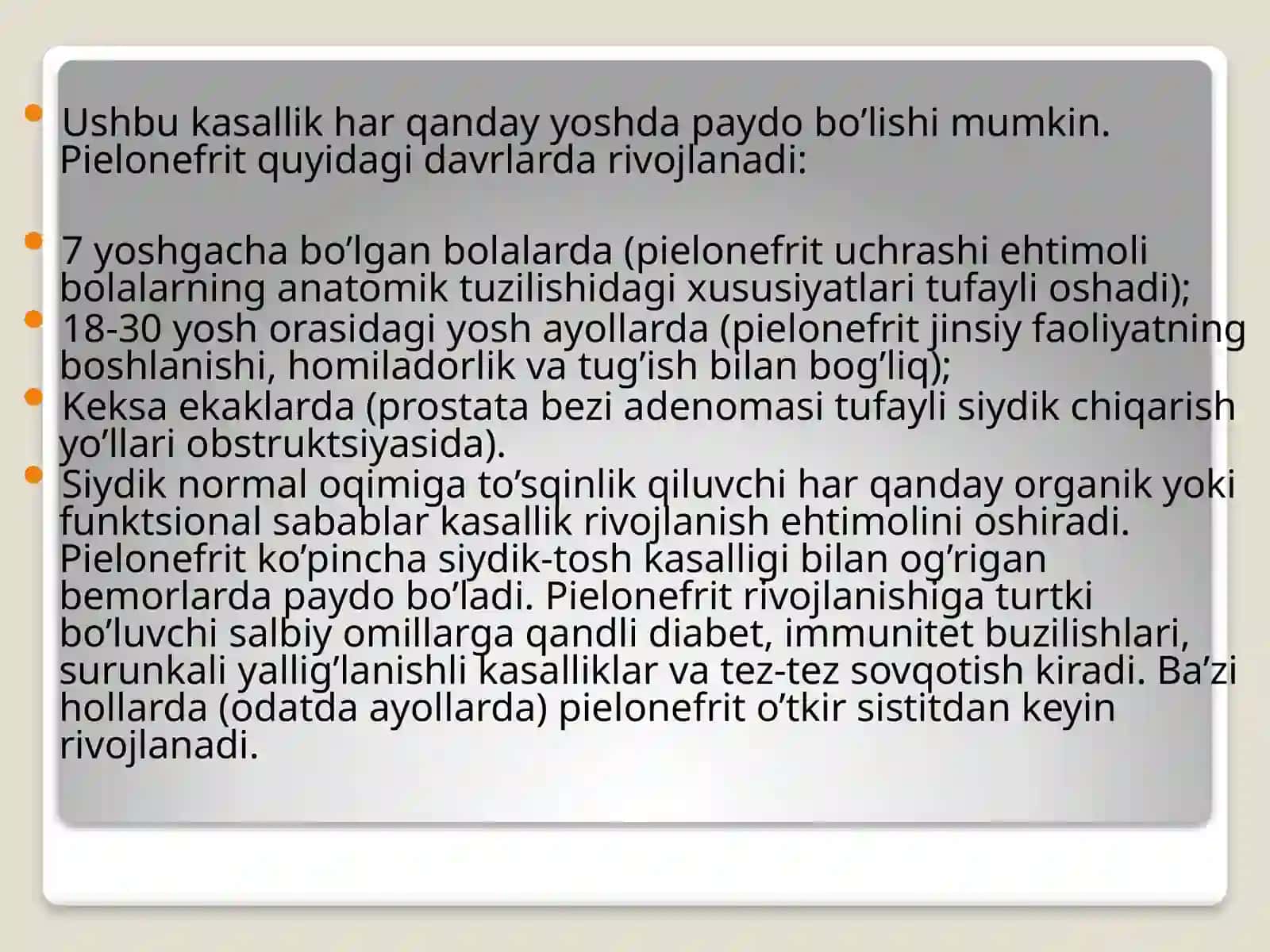 O`tkir va surun kalipi pielonefrit 3