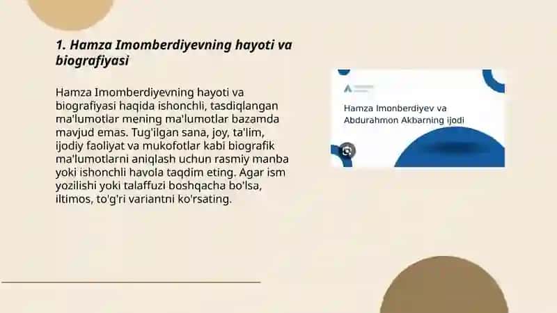 Hamza Imomberdiyevning hayoti va biografiyasi 3