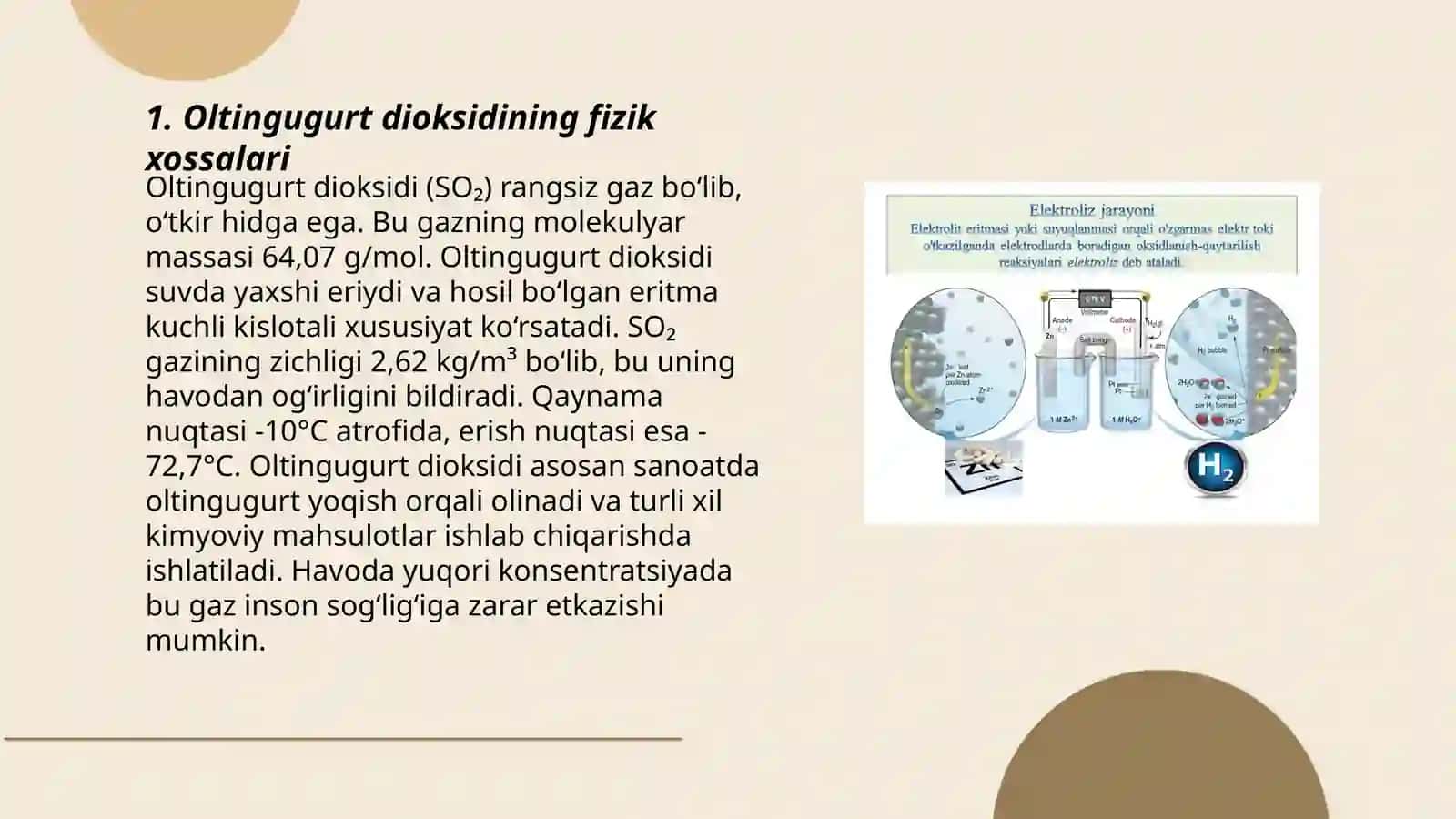 Oltingugurt dioksidining fizik xossalari 3