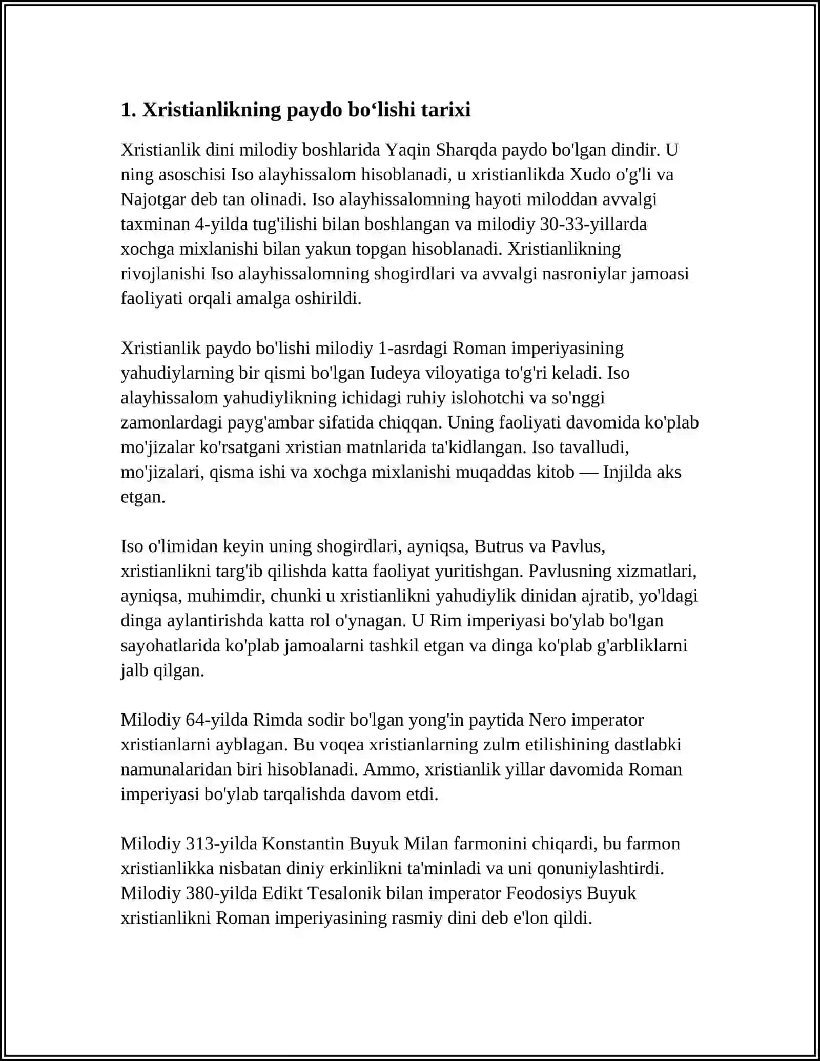 XRISTIANLIKNING PAYDO BO‘LISHI, AQIDALARI, ASOSIY YO‘NALISHLARI, TAʼLIMOTLARI VA MANBALARI 3