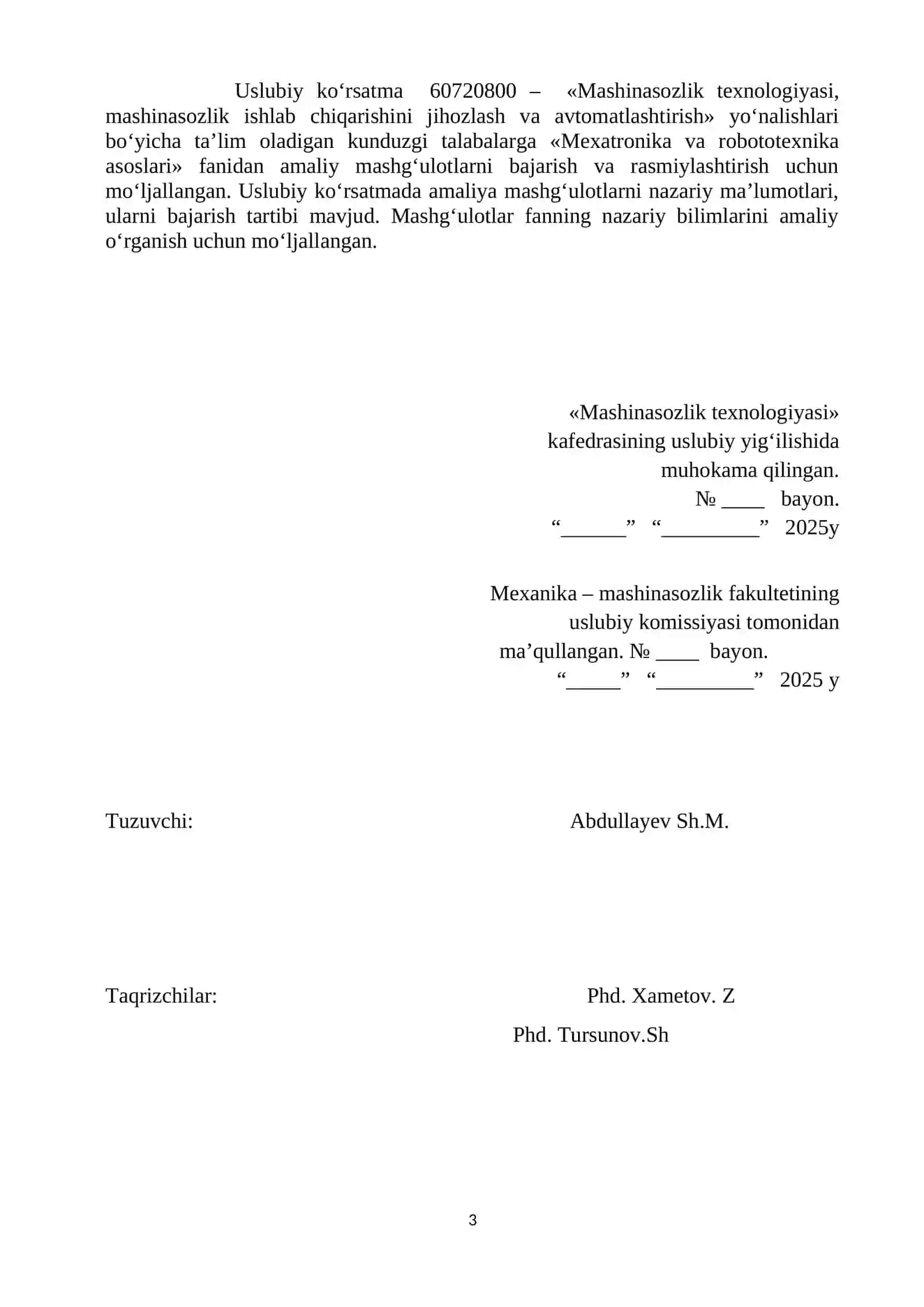 MASHINASOZLIK TEXNOLOGIYASI, MASHINASOZLIK ISHLAB CHIQARISHINI JIHOZLASH VA AVTOMATLASHTIRISH 3