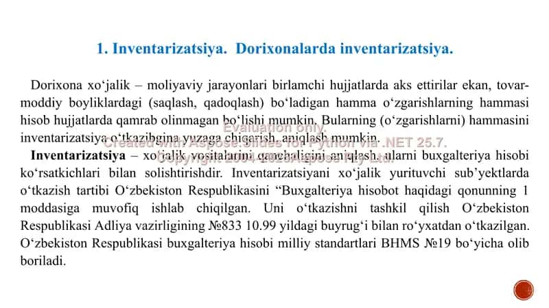Tovar, moddiy boyliklar, pul mablag'lari va hisoblarni inventarizatsiya qilish. 17-amaliy mashg'ulot taqdimoti 17 bet. 3