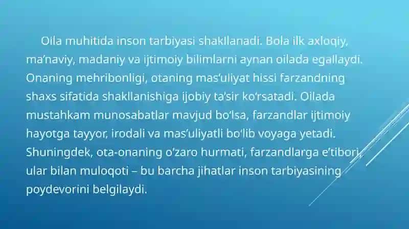 Nikoh va oila tushunchalari. Nikoh va oila munosabatlarining inson tarbiyasidagi hamda jamiyat taraqqiyotidagi òrni 3