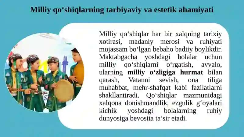 Milliy qo'shiqlar asosida kichik sahna ko'rinishlar. 3