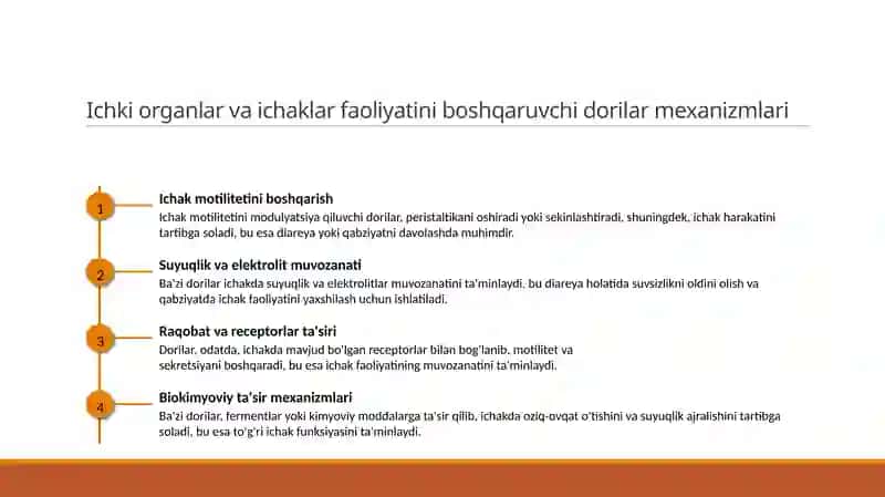 Diareya va qabziyat uchun dorilar mexanizmlari 3