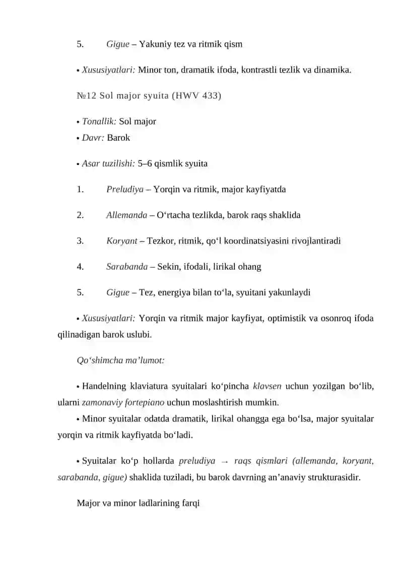 G.Gendel Klavir uchun syuitalar: №9 sol minor, №12 sol major 3