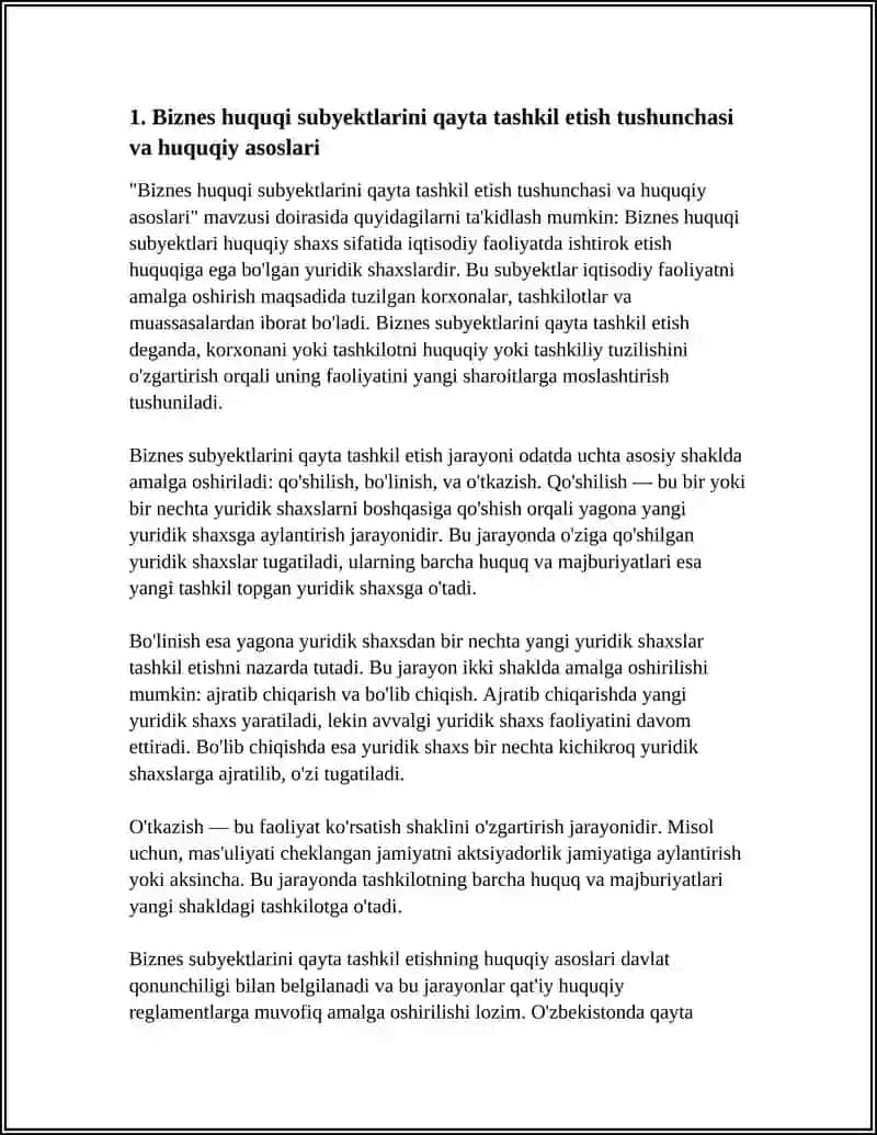 BIZNES HUQUQI SUBYEKTLARINI QAYTA TASHKIL ETISH VA TUGATISH TUSHUNCHALARI 3
