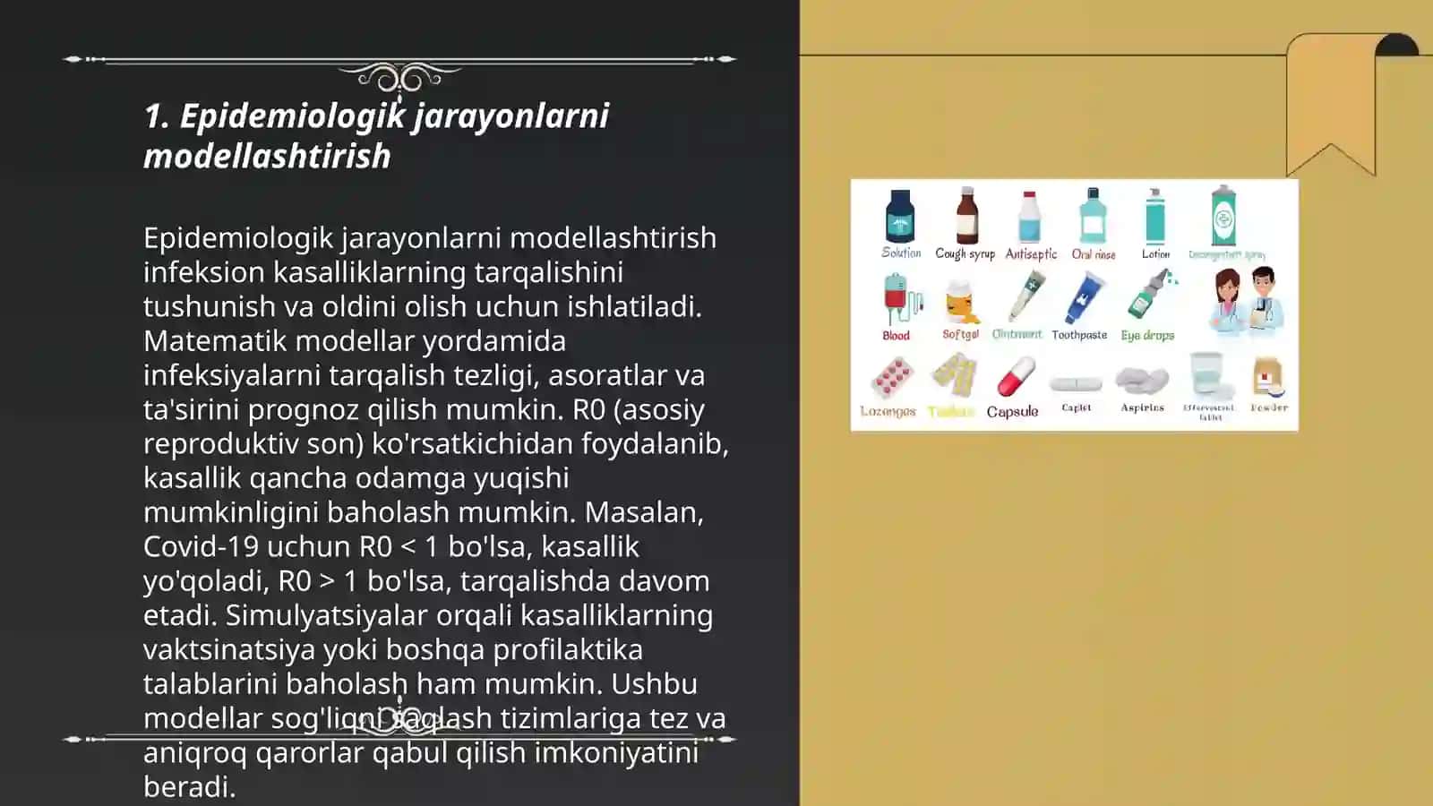 Tibbiyotda matematik modellashtirish uslublarini o‘rganish. Fizik va matematik modellashtirish, olingan natijalar asosida prognoz qilish 3