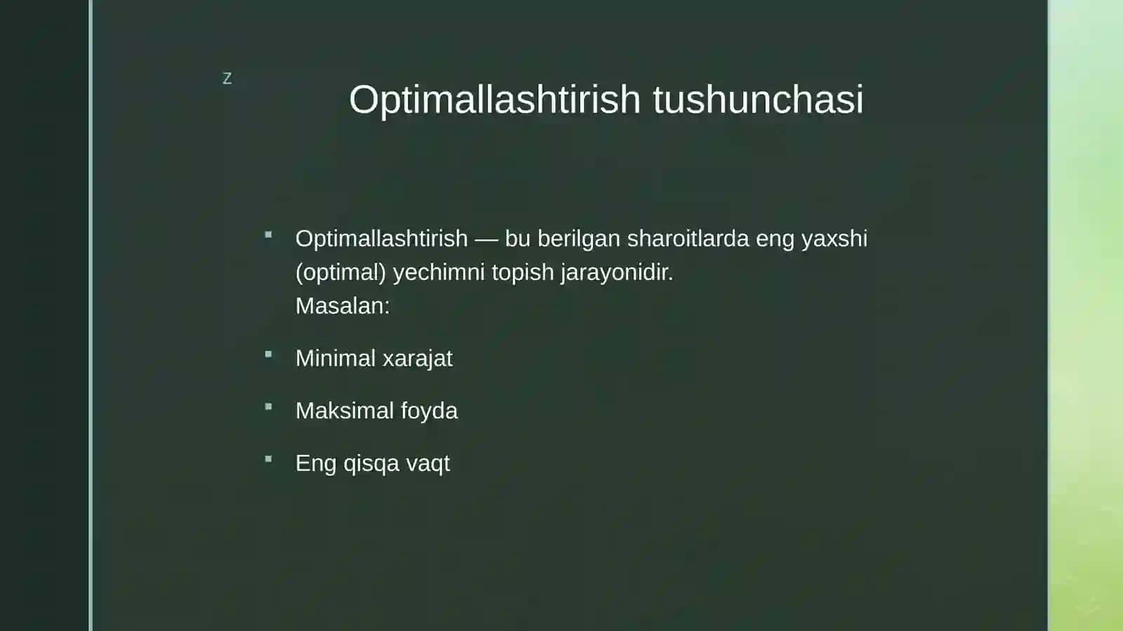 Identifikatsiyalash modellashtirish va optimallashtirish Mustaqil ish 3