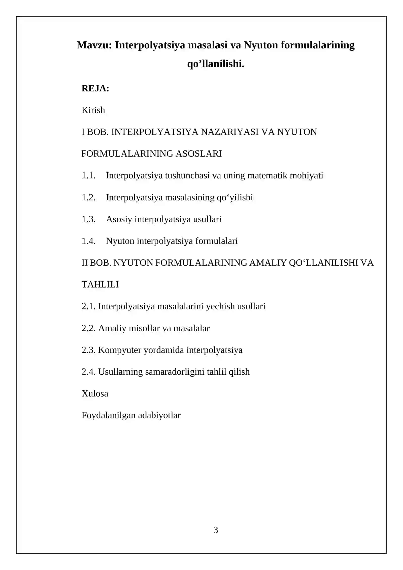 Matematik Modellashtirish fani: Interpolyatsiya masalasi va Nyuton formulalarining qo’llanilishi 3