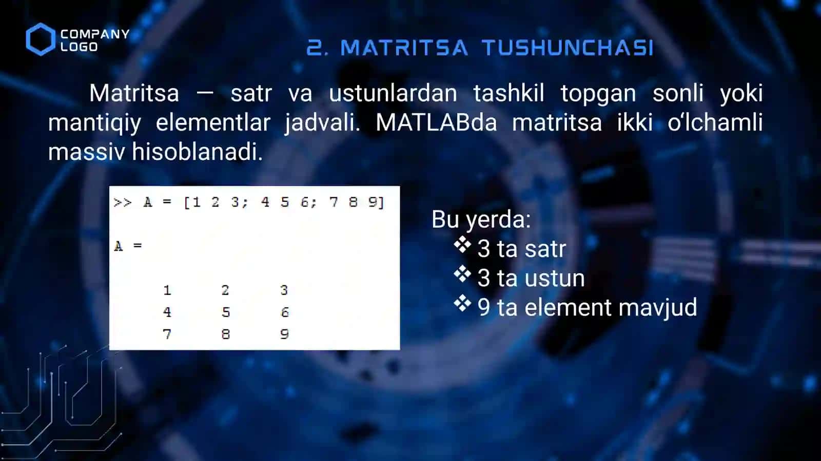 Matritsalar va matritsali hisoblash jarayonlari 3