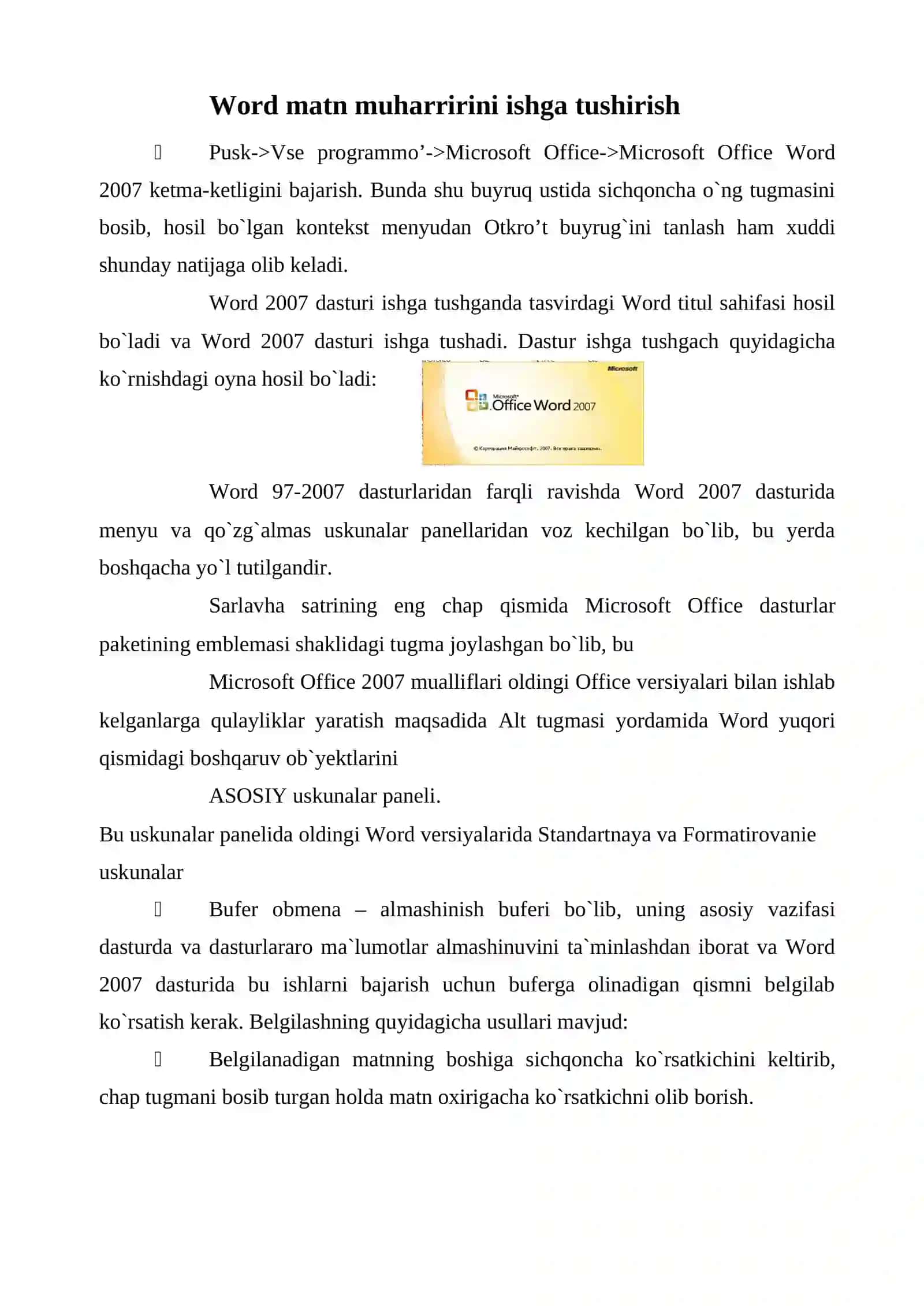 Microsoft Word dasturi “Glavnaya” bo’limi 3