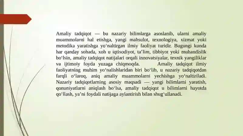 AMALIY TADQIQOT VA ISHLAB CHIQARISH 3