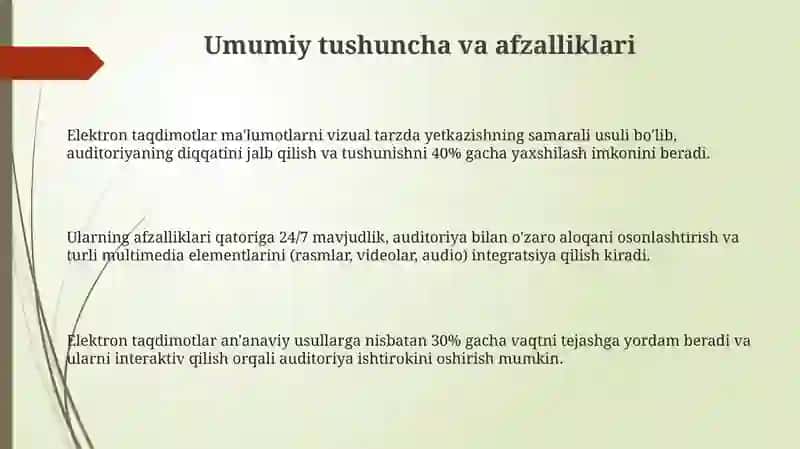 Elektron taqdimot umumiy tushuncha tuzlushi va tayyorlash 3