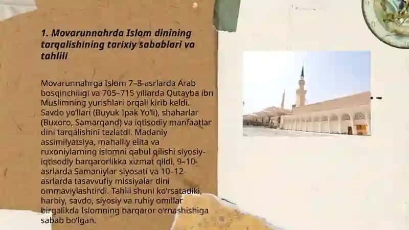 Movarunnahirda Islom Dinining Tarqalishi va Madrasa Ta'limi Shakillanishining Ijtimoiy Madaniy Hayotga Ta'siri 3