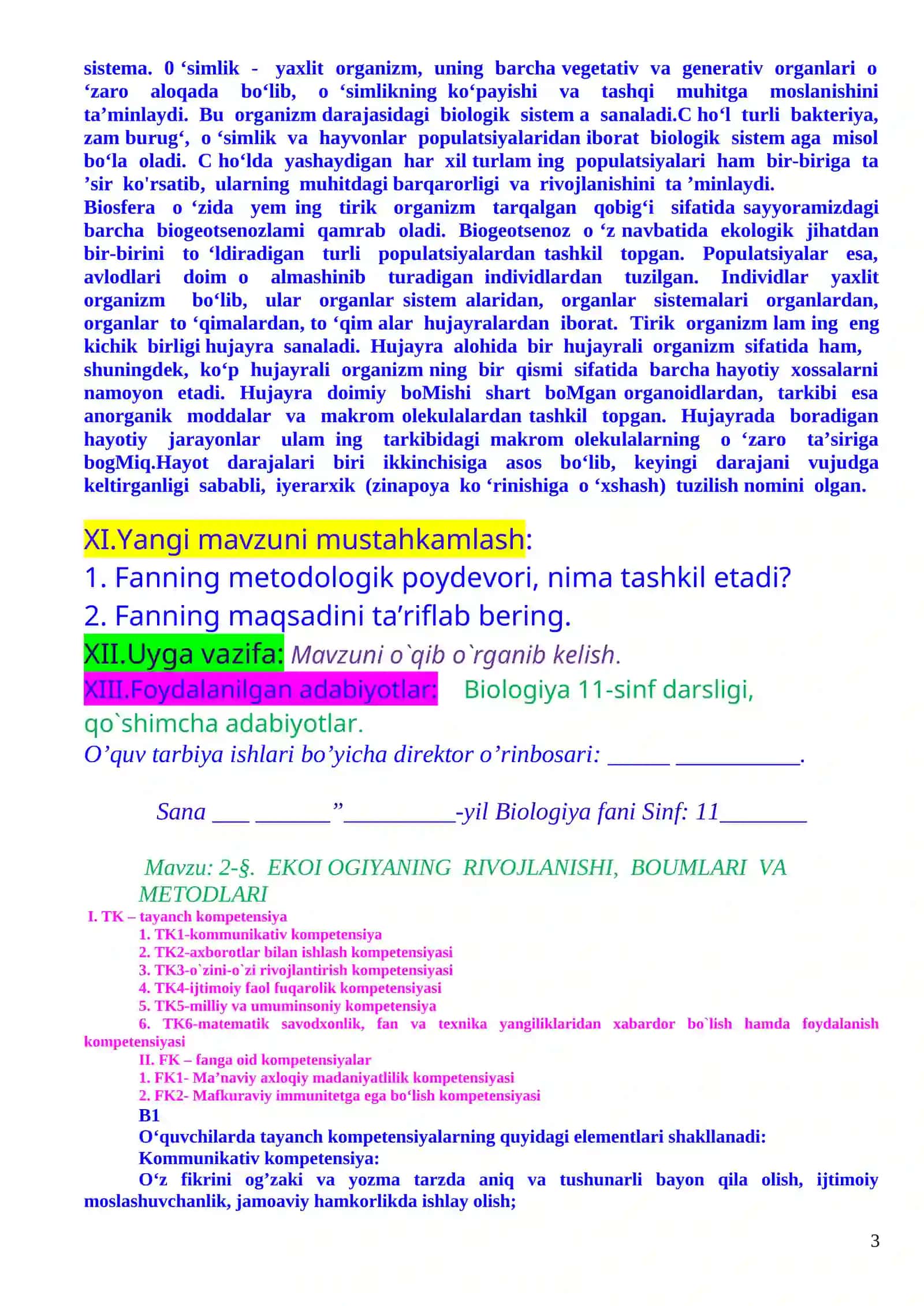 Biologiya fanining ekologiya va biologik tizimlar mavzusi 3