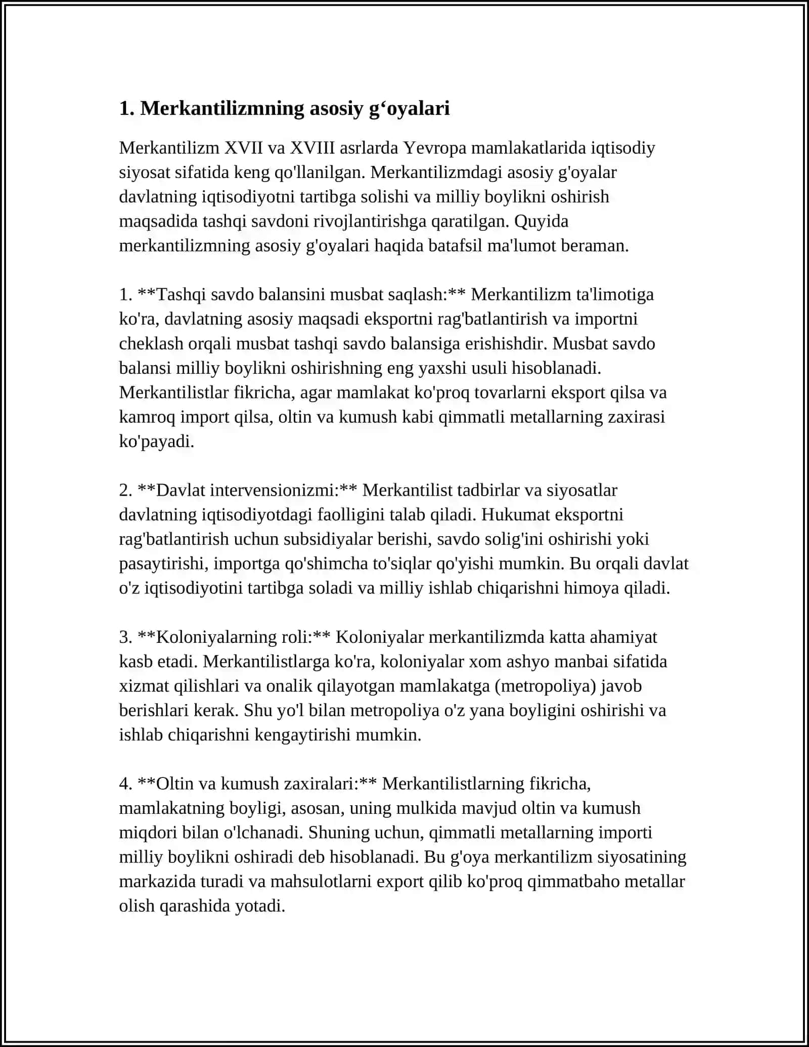MERKANTILIZIM IQTISODIY TA‘LIMOTINING MOHIYATI VA AHAMYATI HAQIDA MUSTAQIL ISH QILISH 3