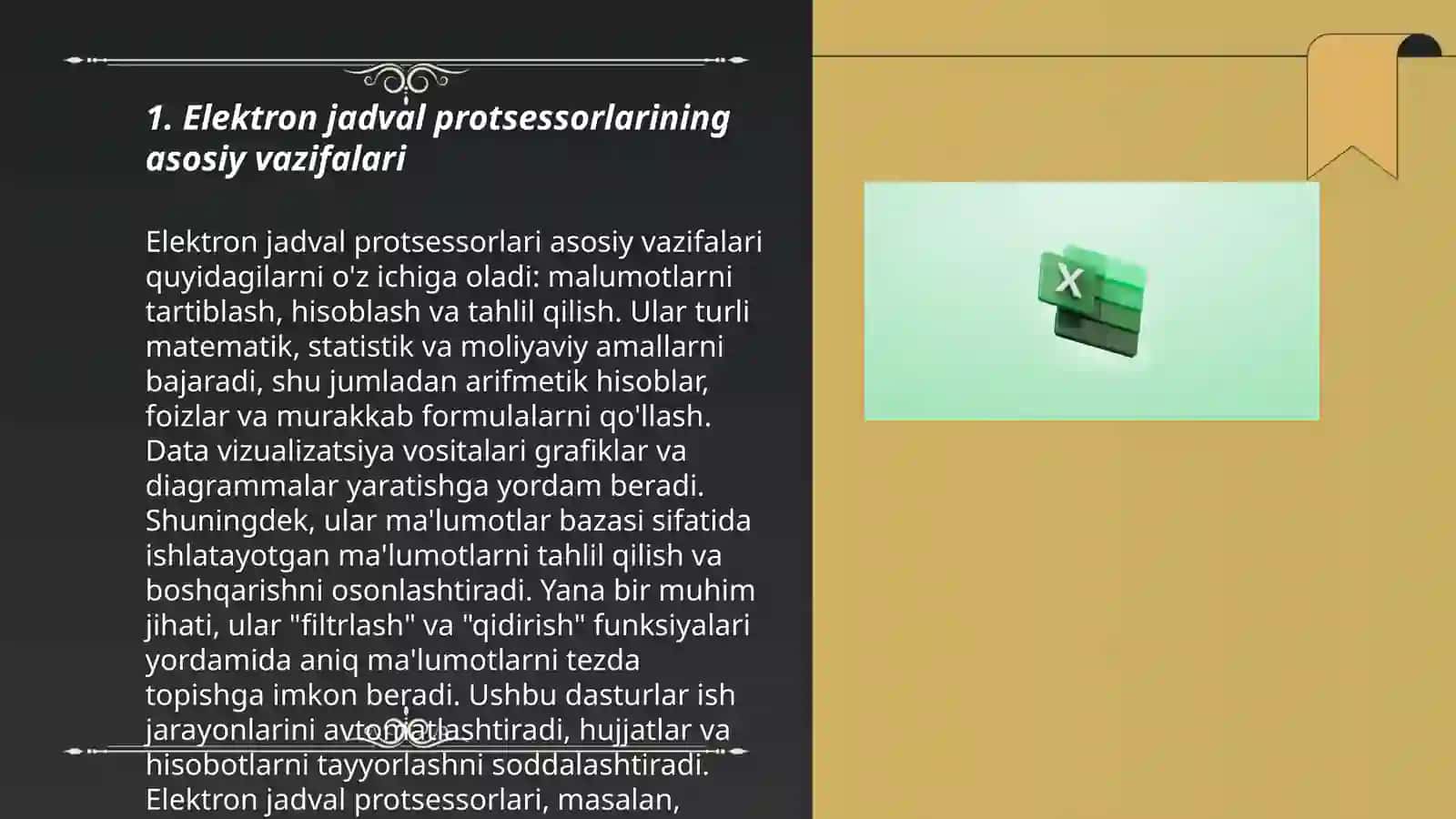 Elektron jadval protsessorlari ularning vazifasi va imkoniyatlari 3