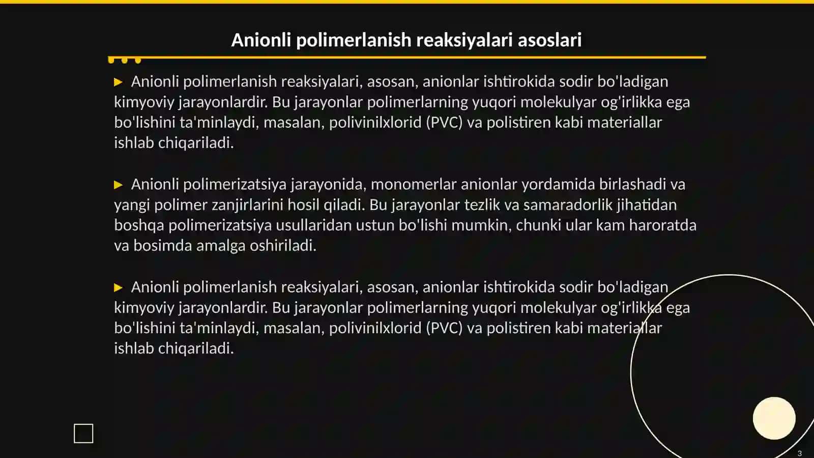 4 Аniоnli pоlimеrlаnish rеаksiyalаri vа ulаrning o‘zigахоs хususiyatlаri 3