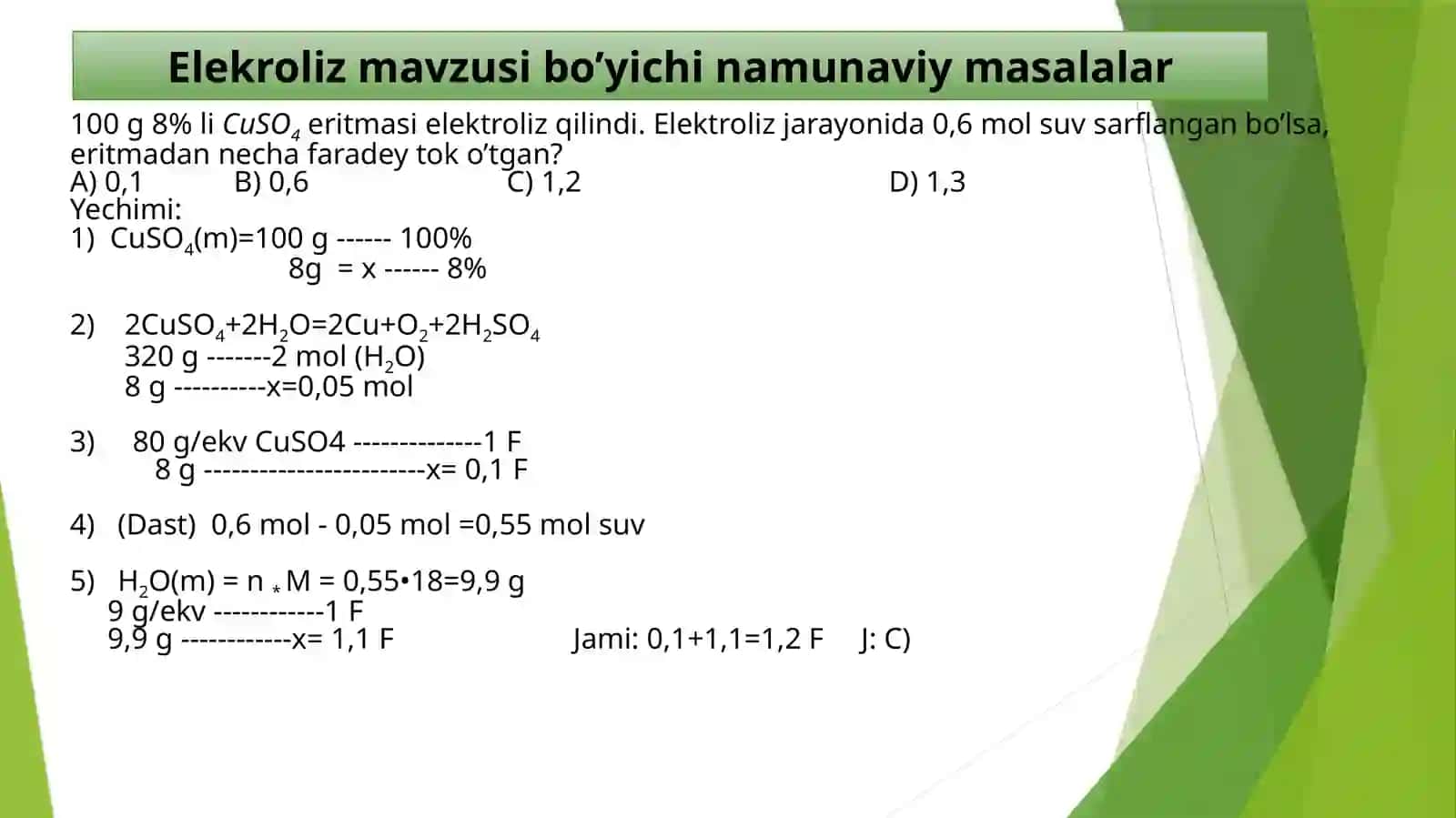 Elektroliz mavzusiga doir masalalar va ularning yechimi 3