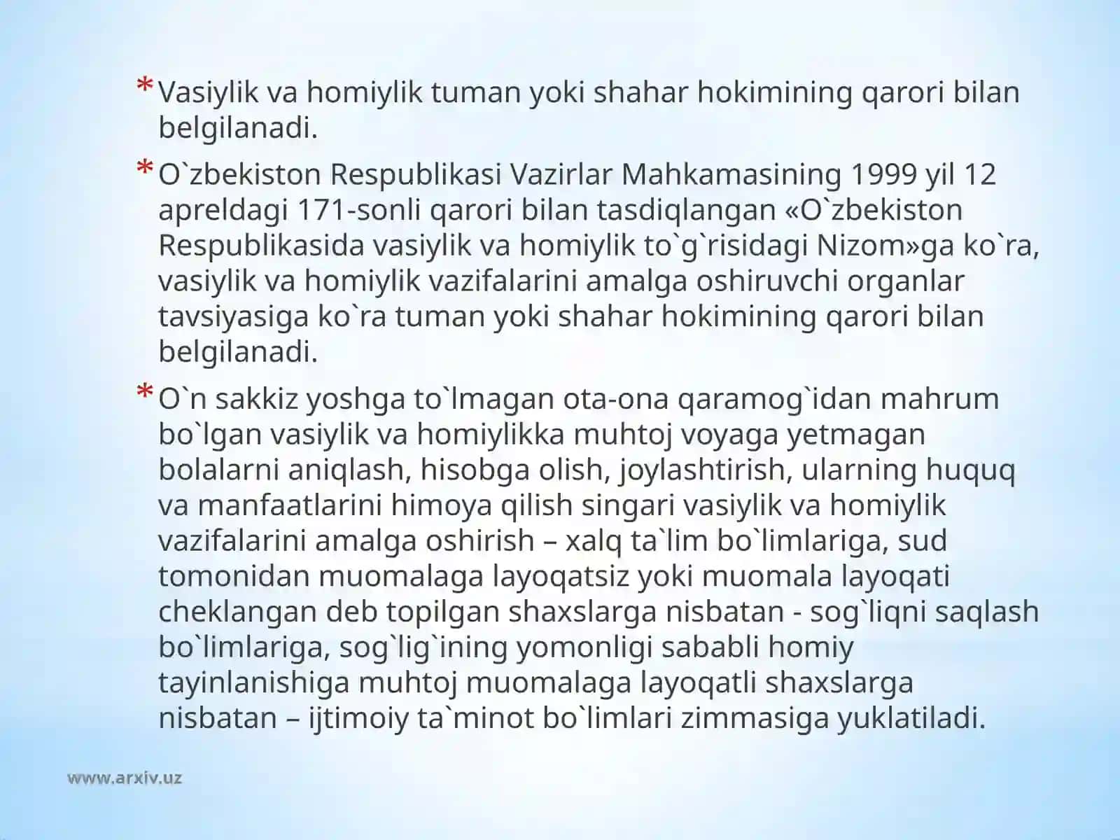 Vasiylik va homiylikni o`rnatish tartibi 3