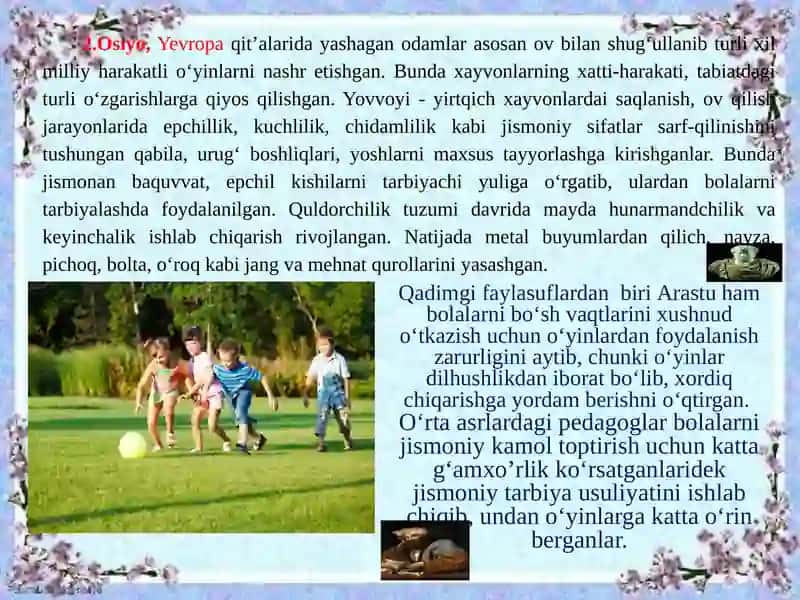 Harakatli o‘yinlarning tarixi, turkumlanishi 3