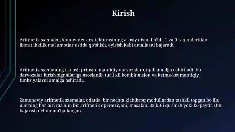 Arifmetik sxemaning umumiy tuzilishi va ishlash prinsipi 3