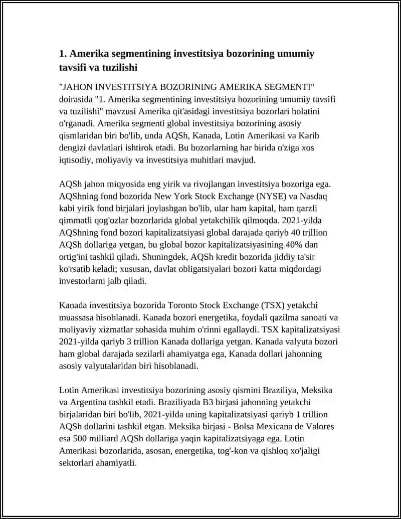 JAHON INVESTITSIYA BOZORINING AMERIKA SEGMENTI 3