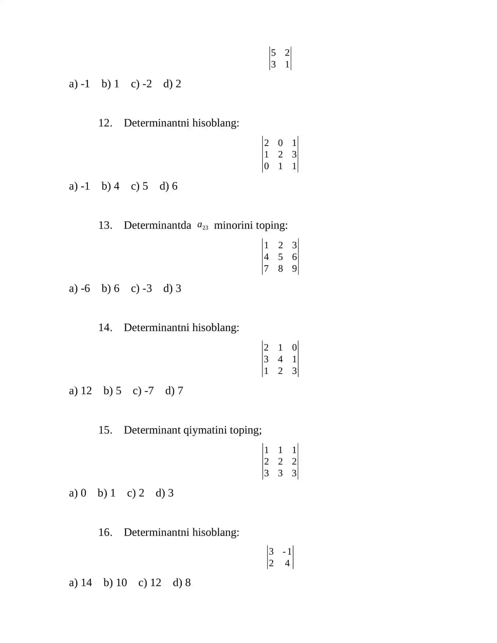 CHIZIQLI ALGEBRA FANIDAN TEST SAVOLLARI 3