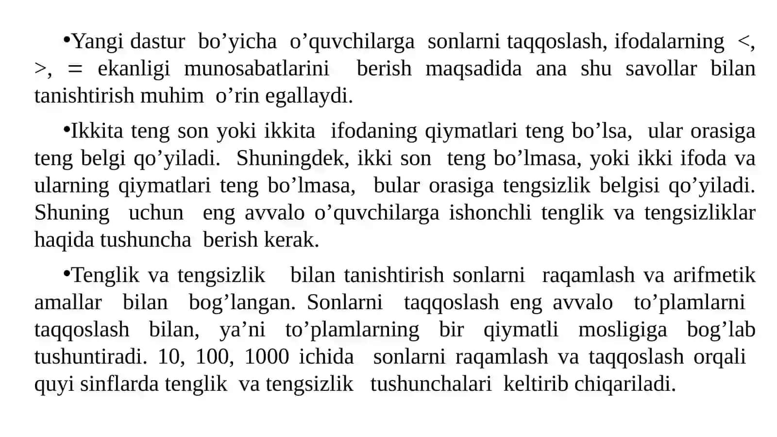 Tenglik,tengsizlik vatenglamalarni o‘rgatish metodikasi bilan tanishtirish 3