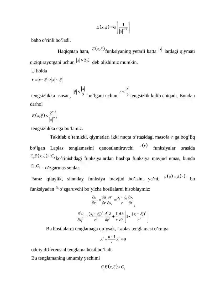Laplas tenglamasining fundamental yechimi 3