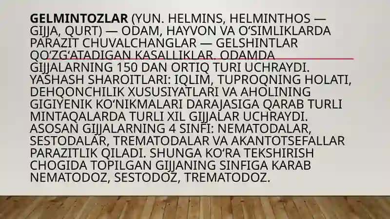 O’zbekistan gelmentlar tomonidan keltirib chiqaruvchi parazitar kasalliklarning tarqalishining sabablari va omillari 3