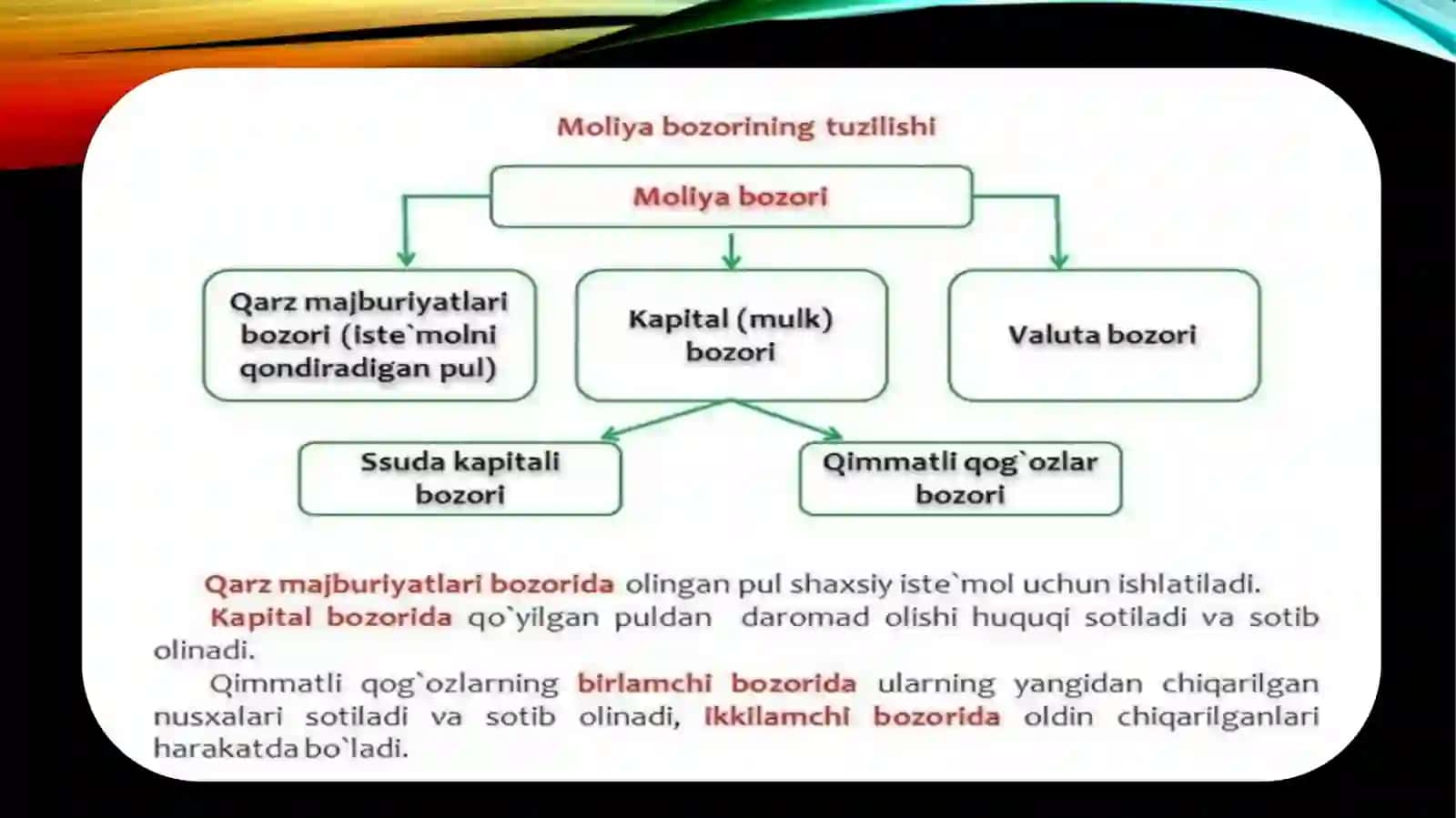 BUXGALTERIYA HISOBI VA AUDITYO’NALISHI IV-KURS TALABASINE’MATOV JASURBEKNINGMOLIYA BOZORI VA MOLIYA TEXNOLOGIYALARFANIDAN TAYYORLAGAN MUSTAQIL ISH TAQDIMOTI 3