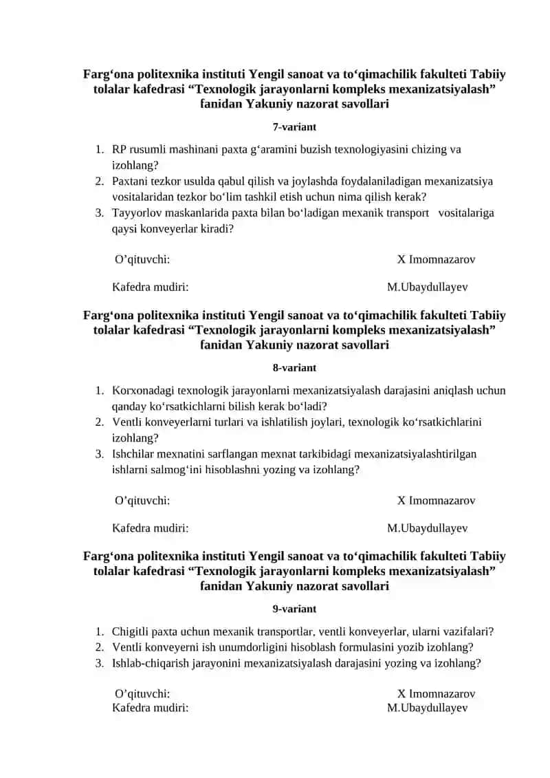 Tеxnologik jarayonlarni komplеks mеxanizatsiyalash 3