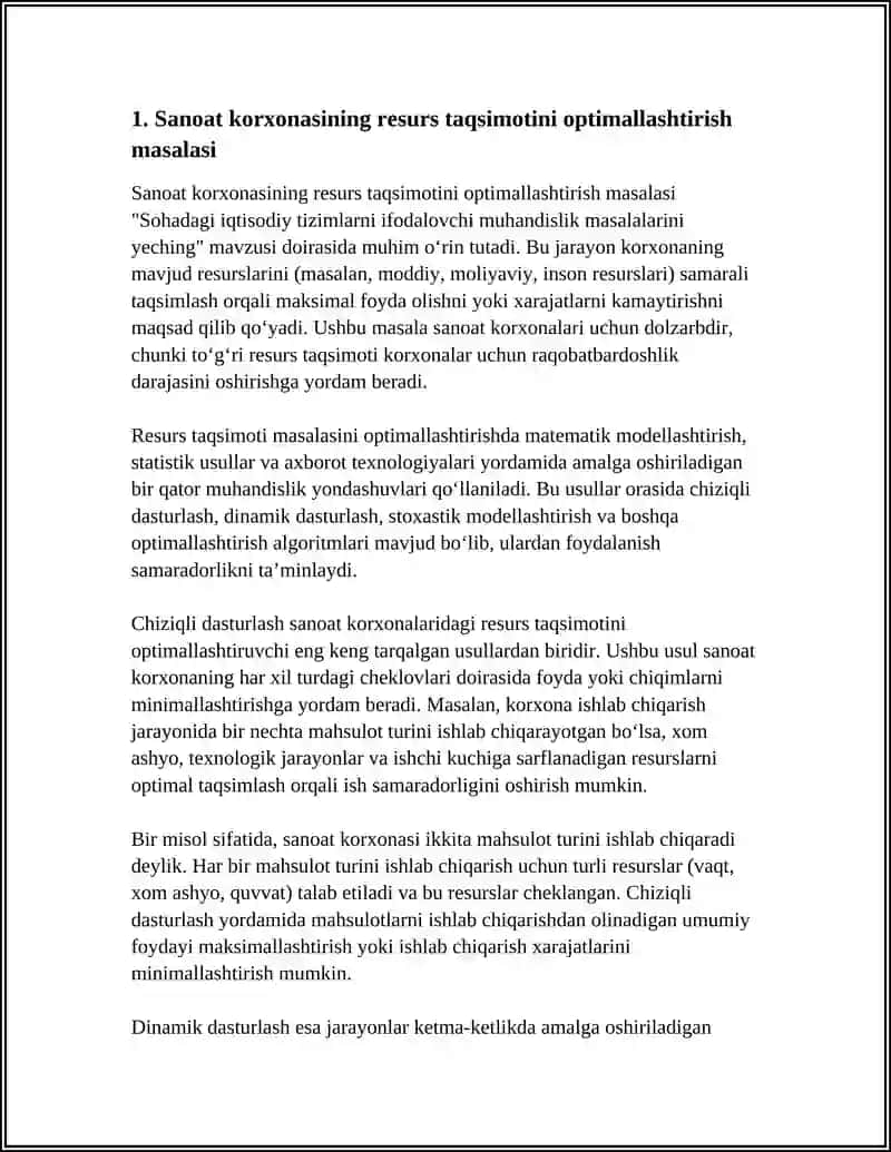 SOHADAGI IQTISODIY TIZIMLARNI IFODALOVCHI MUHANDISLIK MASALALARINI YECHING 3