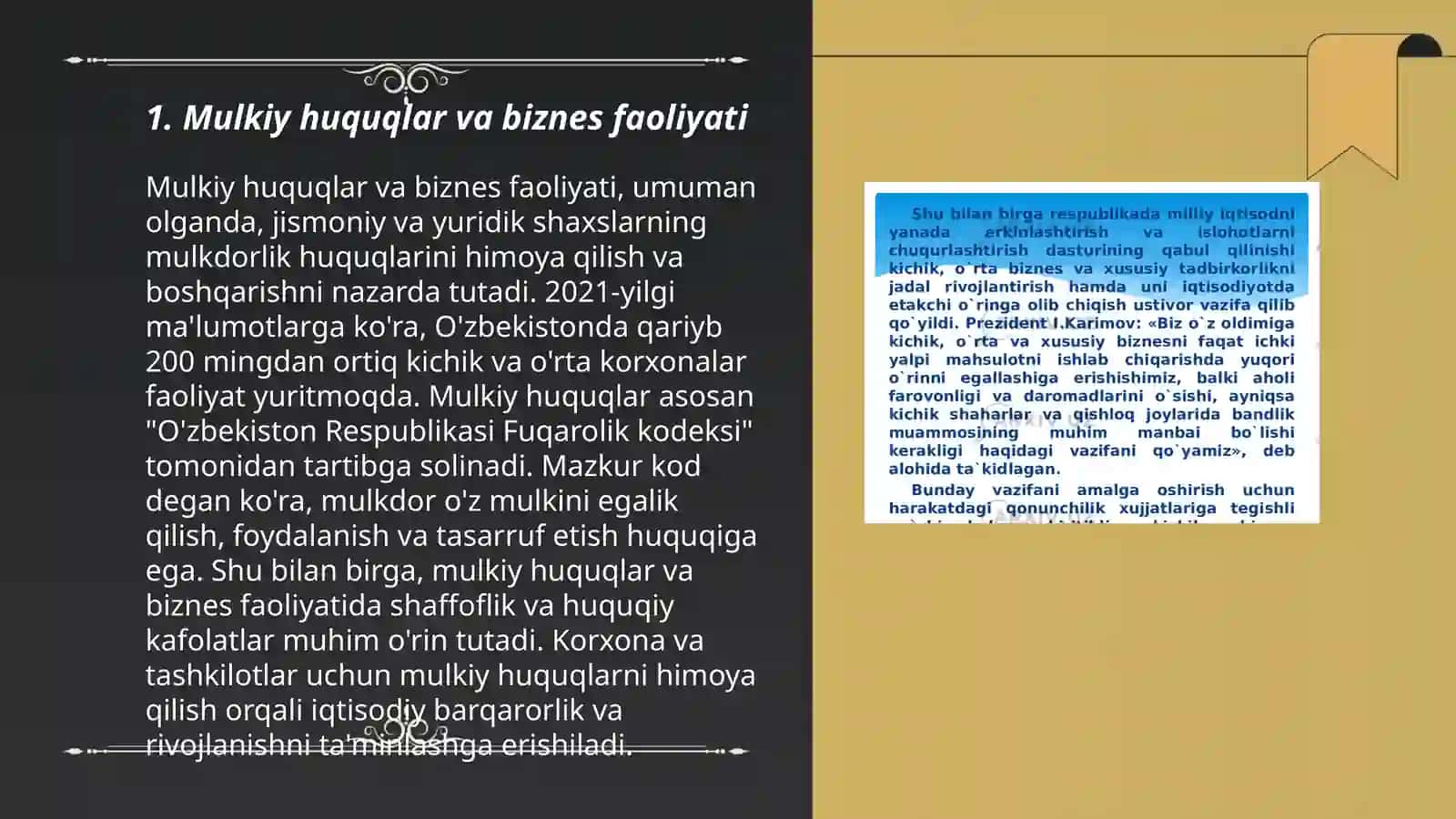 Biznes faoliyatining mulkiy asoslari biznes faoliyatida yurifik xizmat ko'rsatish 3