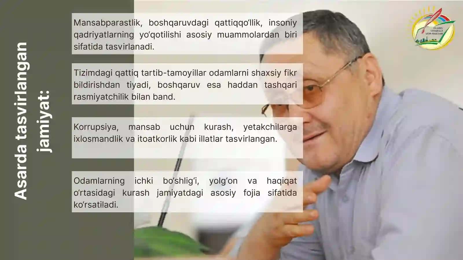Nazar Eshonqulning "Goʻr oʻgʻli" asari boʻyicha taqdimot 3