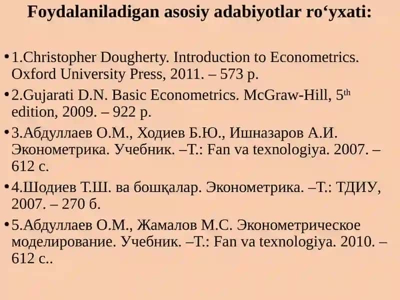 IQTISODIYKО‘RSATKICHLARNI PROGNOZLASHDA EKONOMETRIK MODELLARDANFOYDALANISH 3