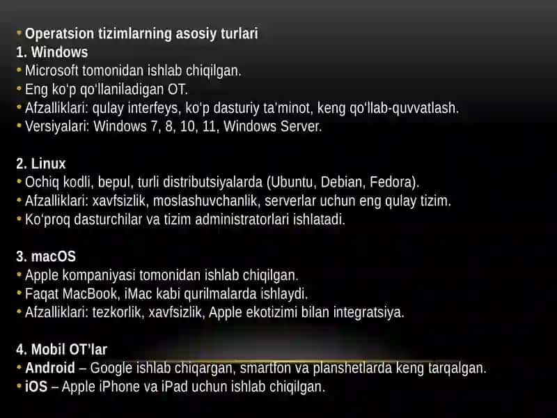 Operatsiontizimlar va ular bilan ishlash 3