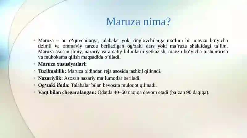 Maruza haqida ma’lumot. Maruza tuzilmasi. 3