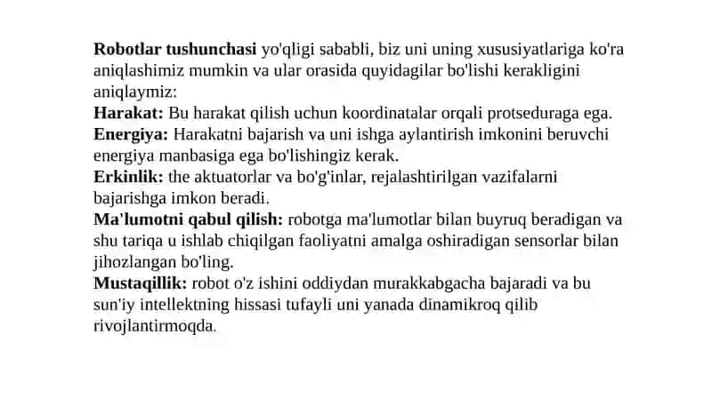 Ta'lim robotlarining xarakteristikasi 3