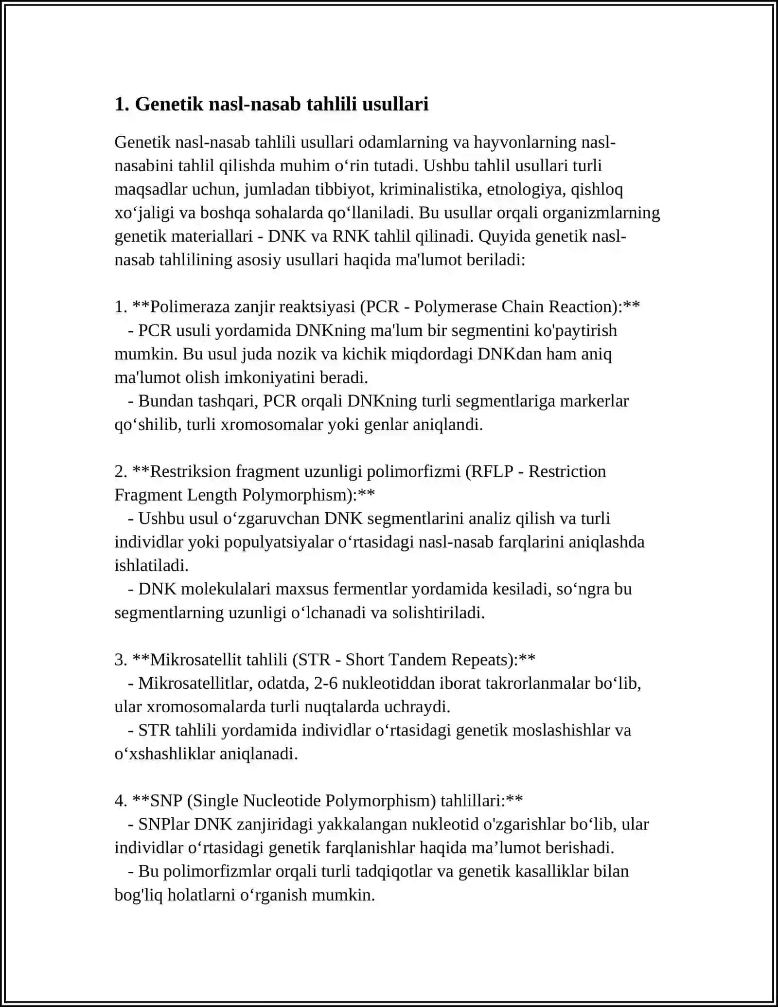 ODAM GENETIKASINING O'RGATISH USULLARI GENIOLOGIK,POPULYATIYON STATISTIK VA 3