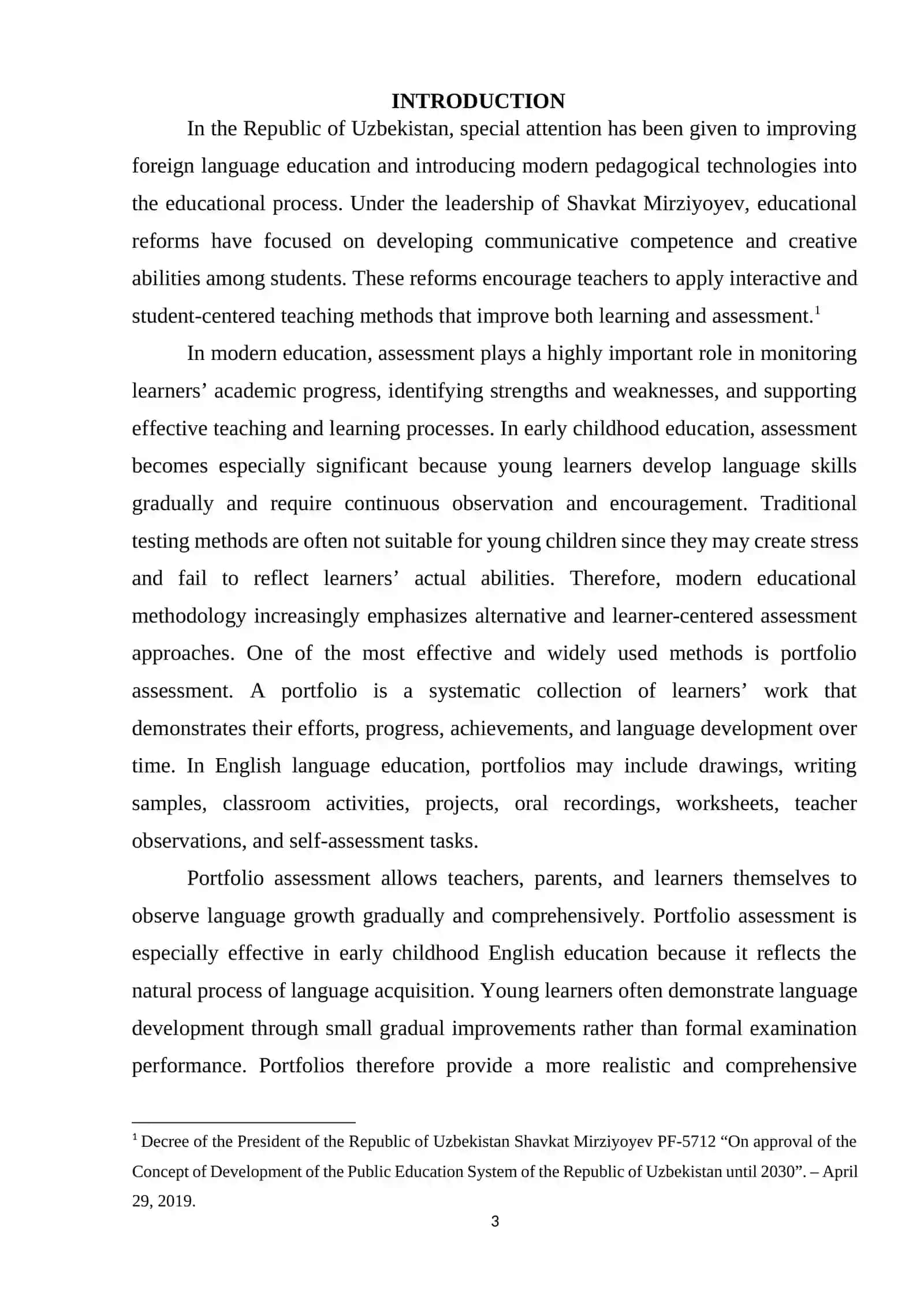COURSEWORK: USING PORTFOLIOS TO TRACK ENGLISH LANGUAGE DEVELOPMENT IN EARLY CHILDHOOD EDUCATION 3