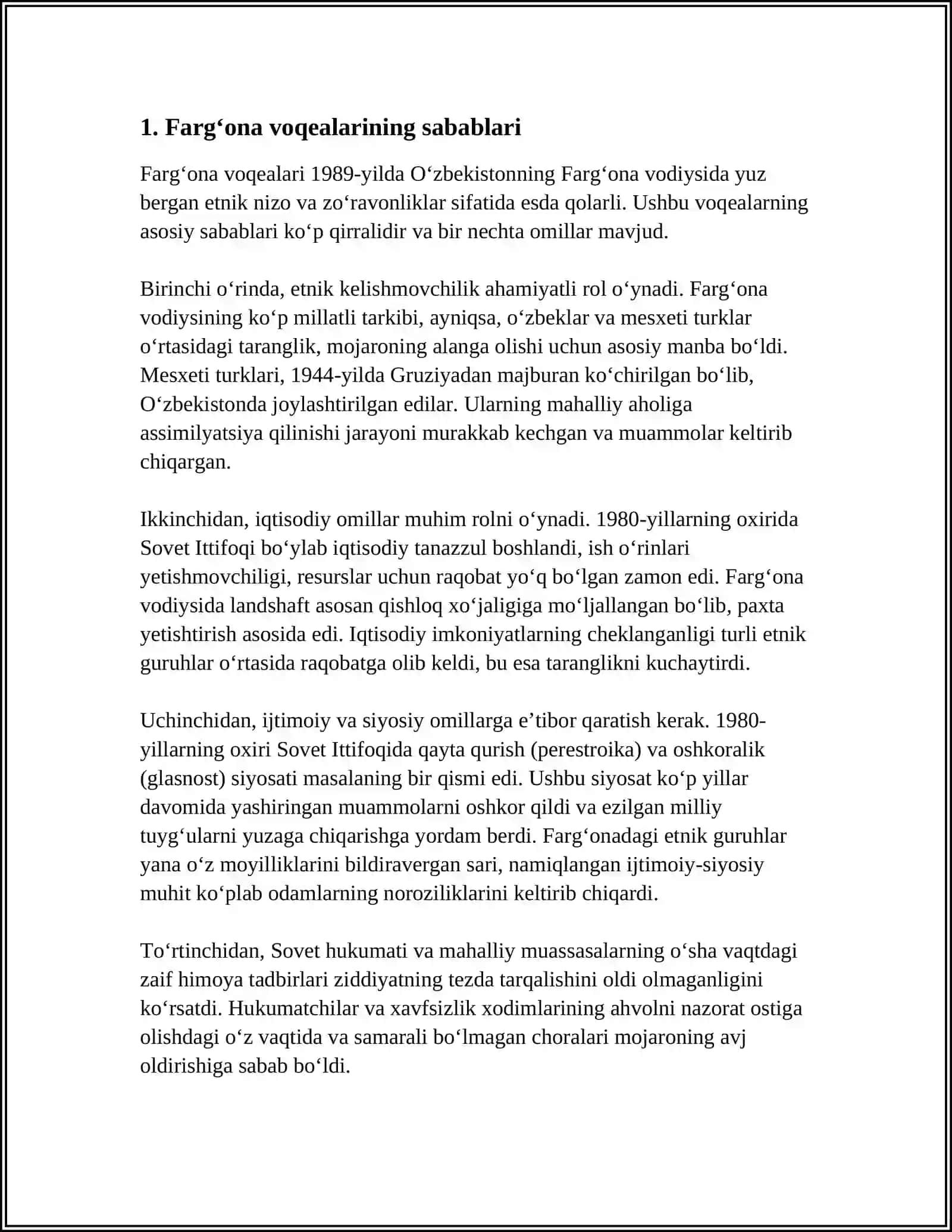 FARGʻONA VOQEALARI. 1989 YILAR OʻRTALARIDA RESPUBLIKA IJTIMOIY-SIYOSIY HAYOTIDAGI UZGARISHLAR 3
