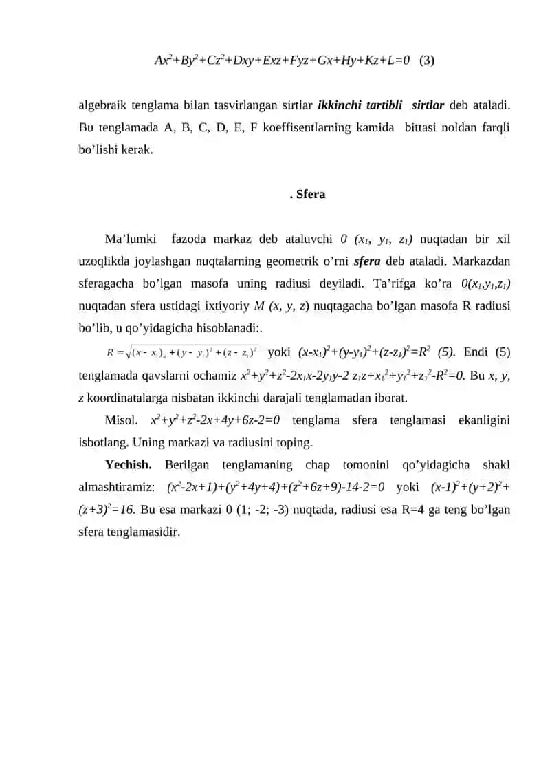 Ikkinchi tartibli sirtlarning kanonik tenglamalari 3