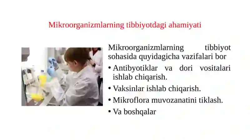 Mikroorganizmlarning sog’liqni saqlash va qishloq  xo’jaligidagi va boshqa sohalardagi ahamiyati 3